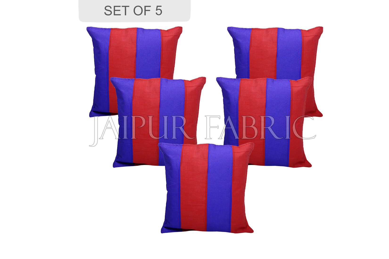 Red and Blue Thread Work Cotton Satin Silk Cushion Cover