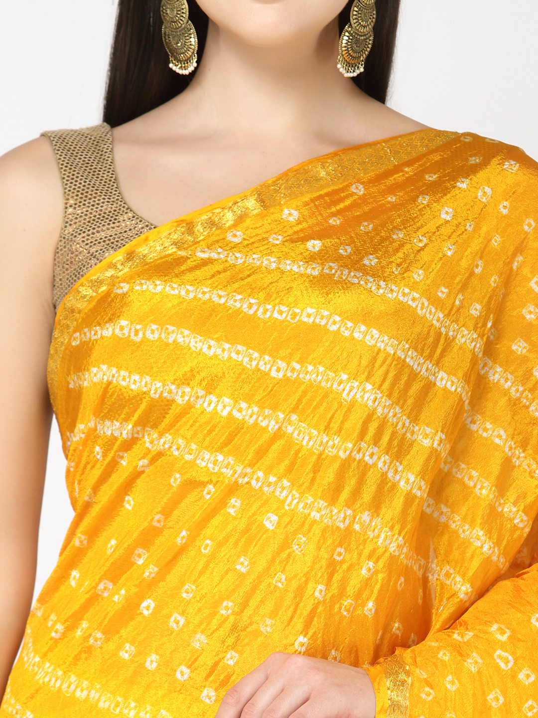 Women Silk Bandhani and Zari Weaving Saree with Unstitched Blouse - Yellow