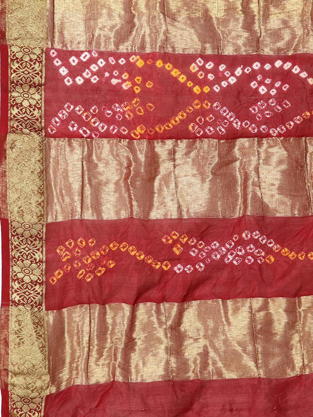 Women Silk Bandhani and Zari Weaving Saree with Unstitched Blouse - Maroon