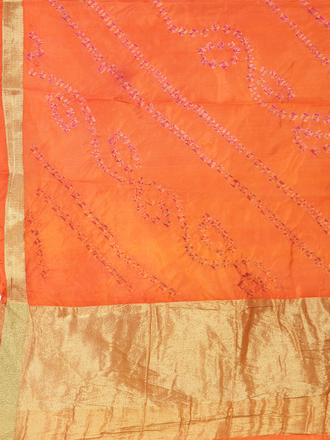 Orange Women Silk Bandhani and Zari Weaving Saree with Unstitched Blouse