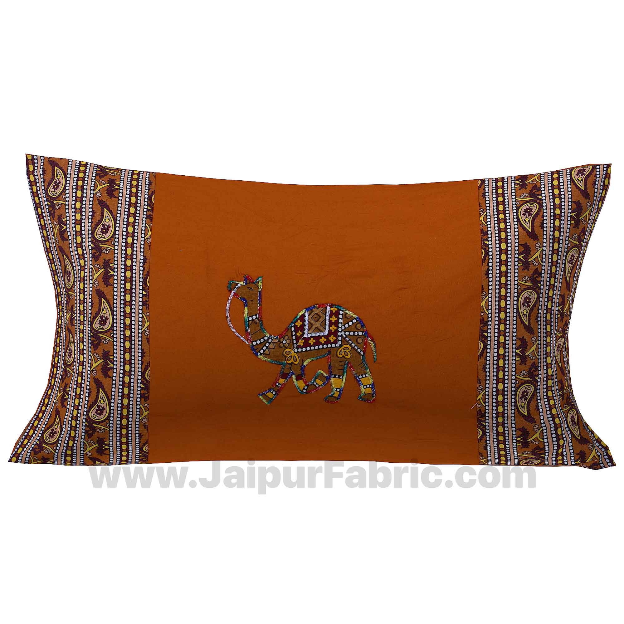 Applique Mustard Camel Jaipuri  Hand Made Embroidery Patch Work Single Bedsheet