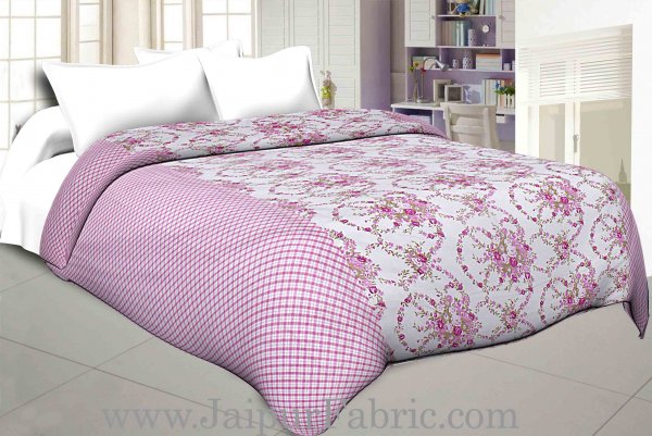 Cambric Cotton Double bed Reversible Dohar with seamless pink floral liana pattern