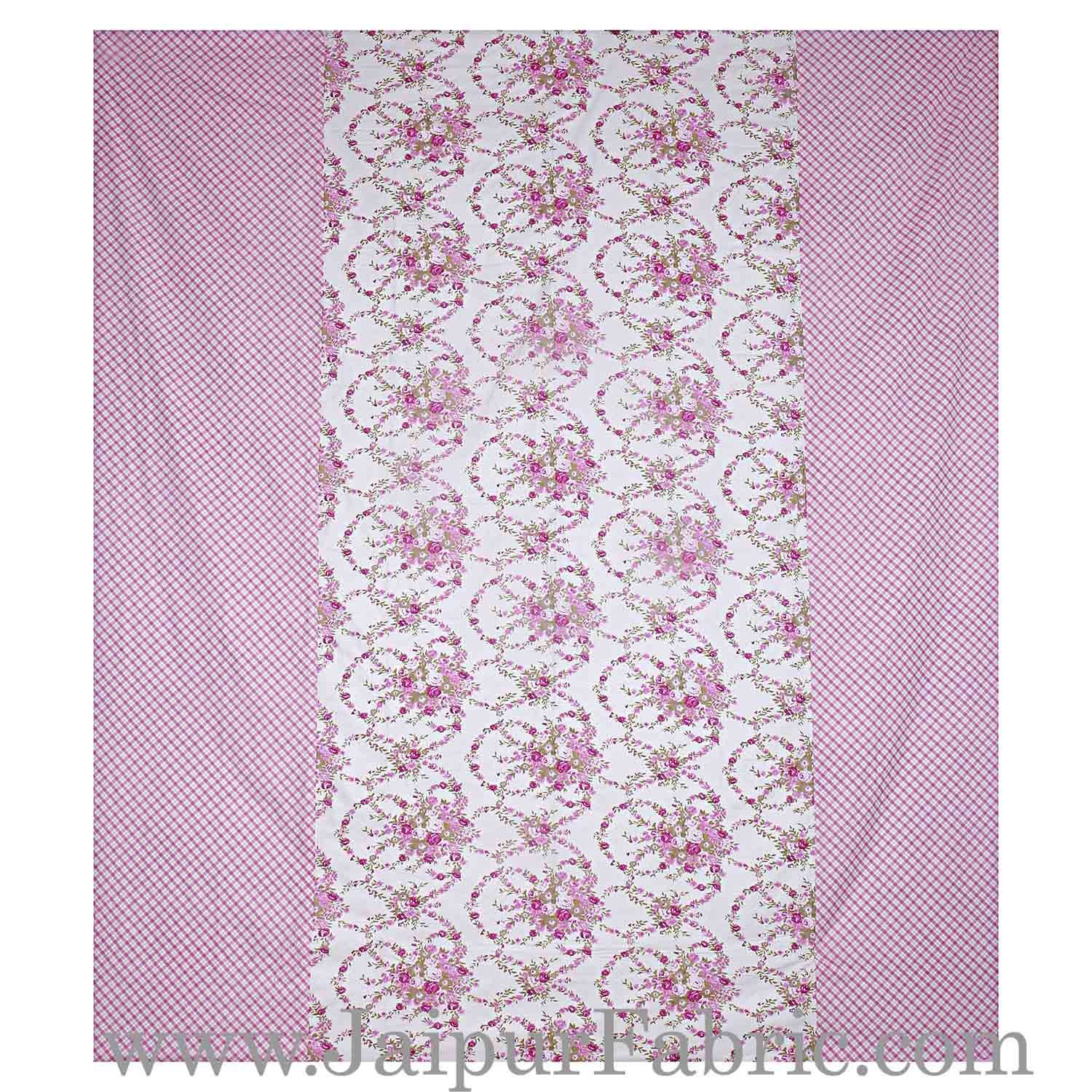 Cambric Cotton Double bed Reversible Dohar with seamless pink floral liana pattern