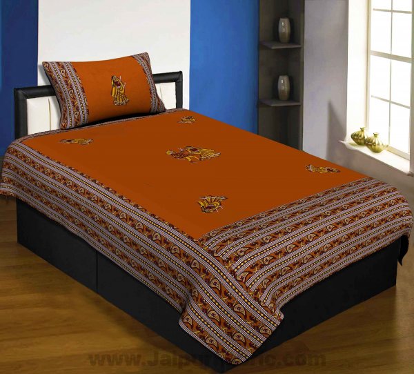 Applique Mustard Dandiya Jaipuri  Hand Made Embroidery Patch Work Single Bedsheet