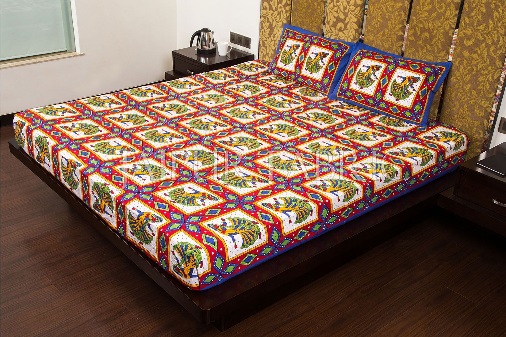 Blue Jaipuri Ghoomar Dance Print Cotton Double Bed Sheet