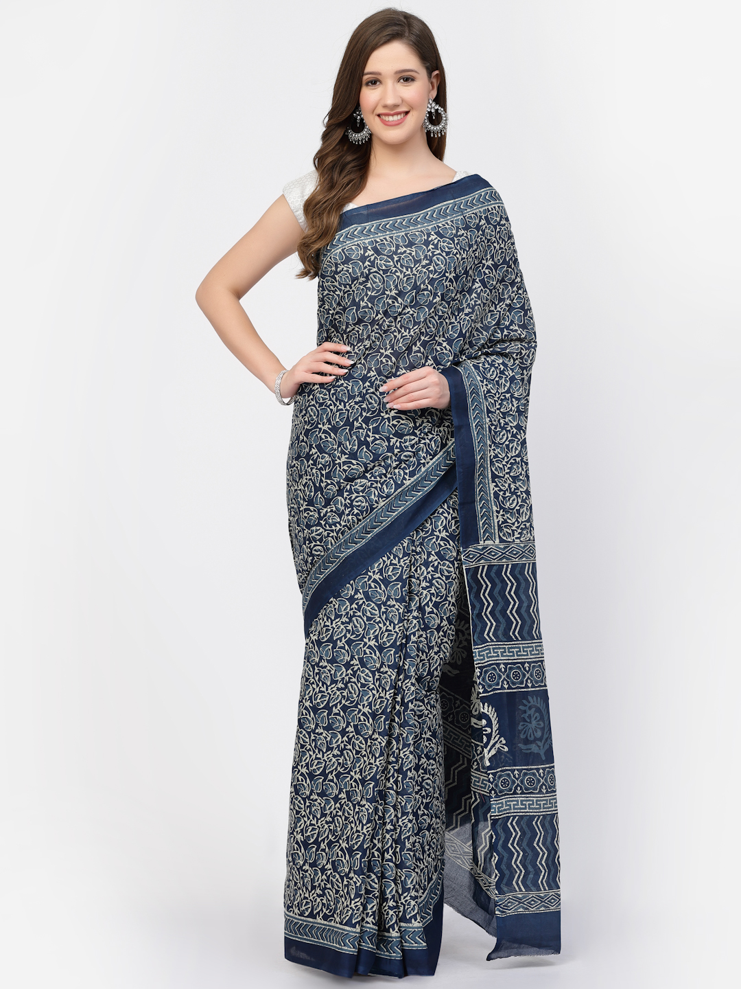 Floral Printed Women's Cotton Floral Printed Saree with Unstitched Blouse