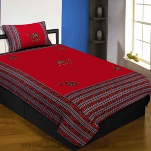 Applique Red Camel Jaipuri  Hand Made Embroidery Patch Work Single Bedsheet