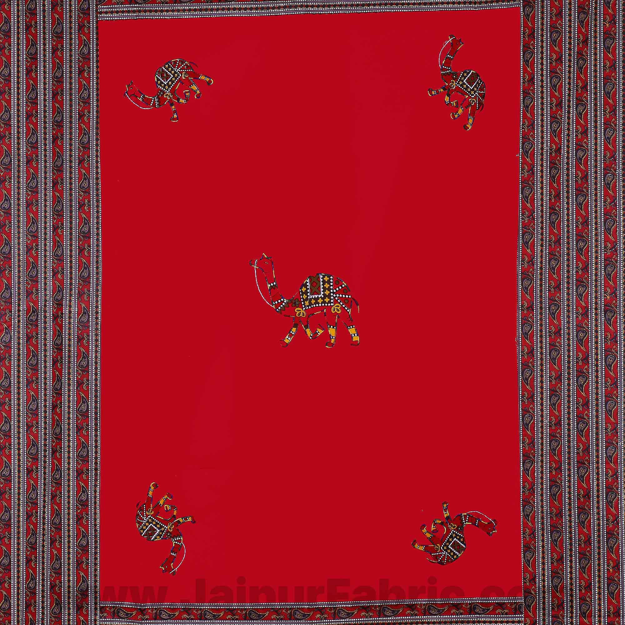 Applique Red Camel Jaipuri  Hand Made Embroidery Patch Work Single Bedsheet