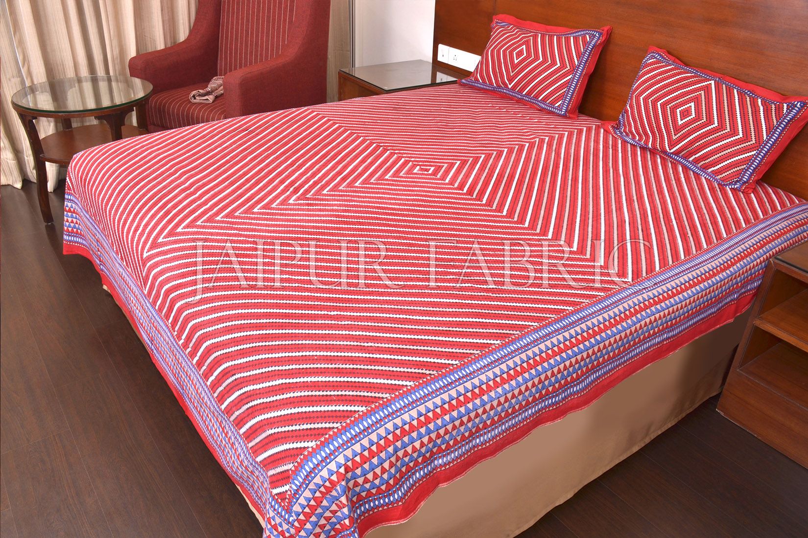 Red Zick Zack Print Double Bed Sheet