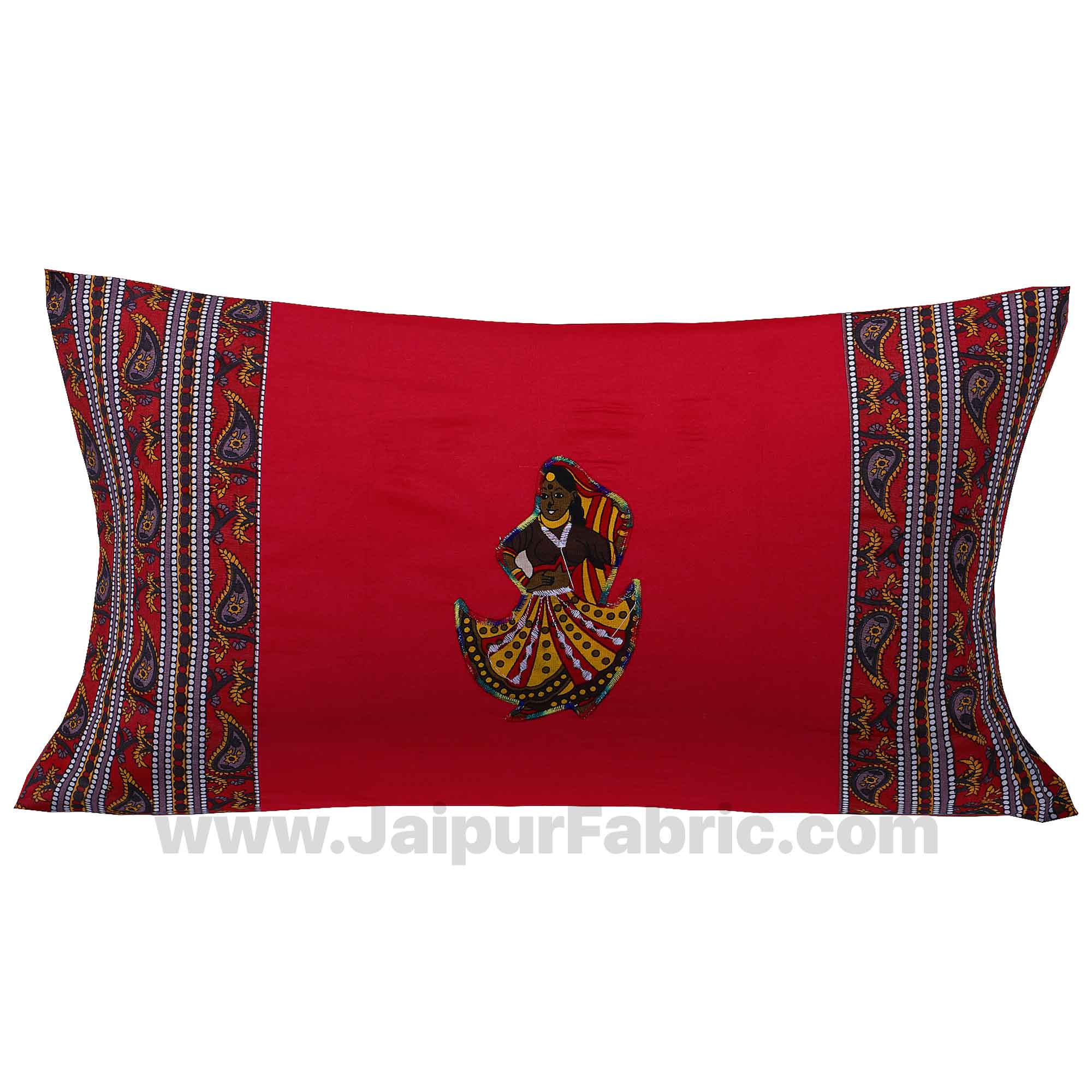 Applique Red Rajasthani Dance Jaipuri  Hand Made Embroidery Patch Work Single Bedsheet
