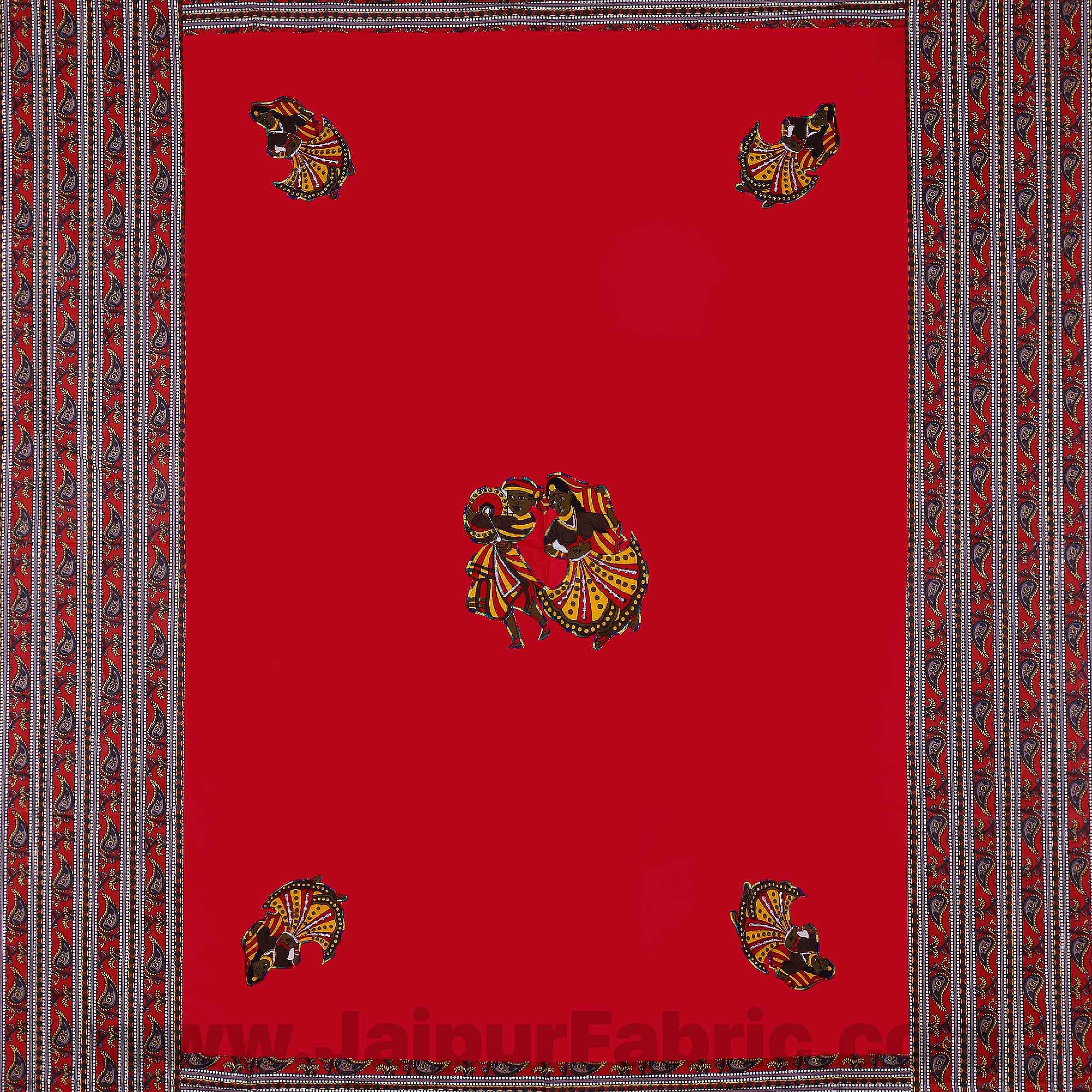 Applique Red Rajasthani Dance Jaipuri  Hand Made Embroidery Patch Work Single Bedsheet
