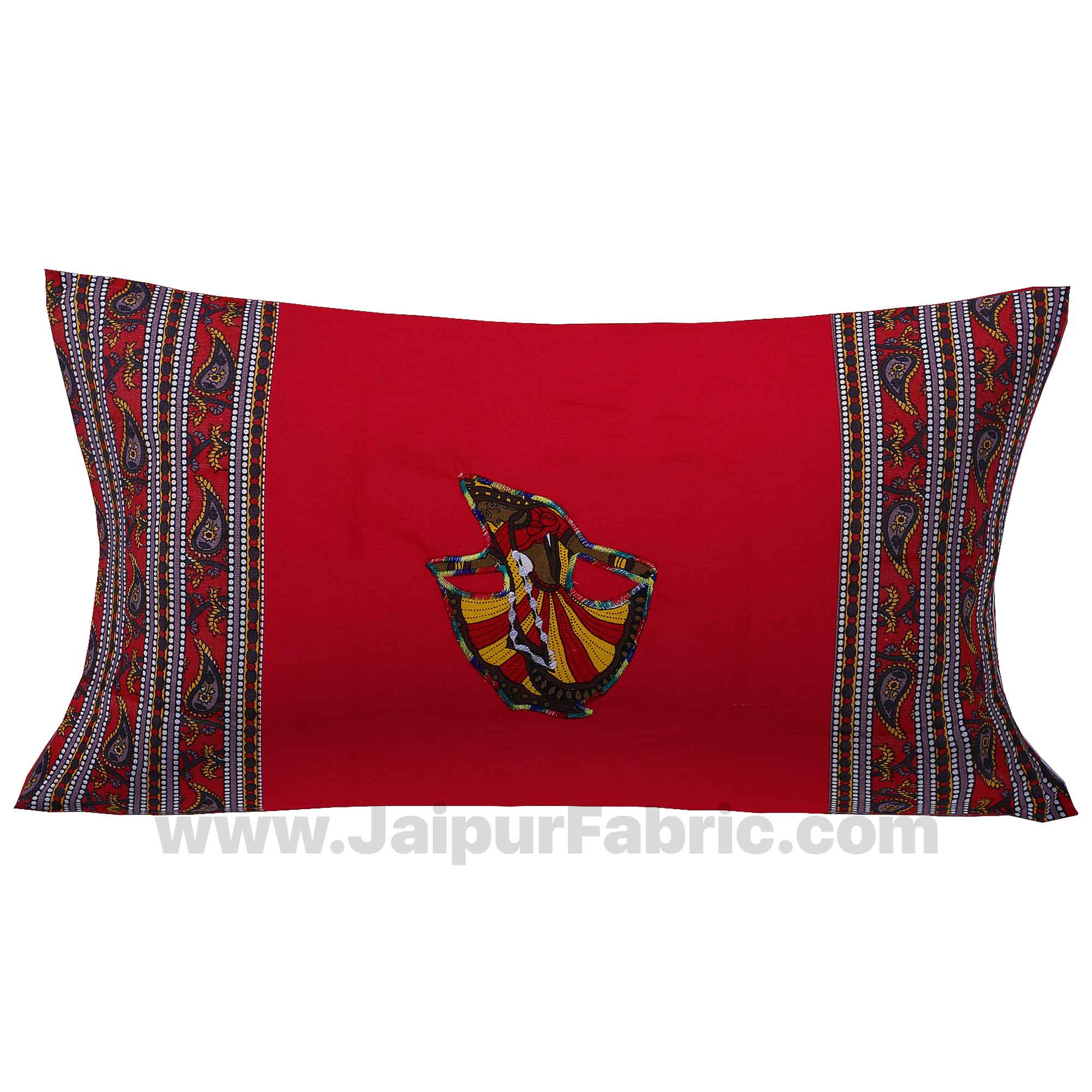 Applique Red Gujri Jaipuri  Hand Made Embroidery Patch Work Single Bedsheet