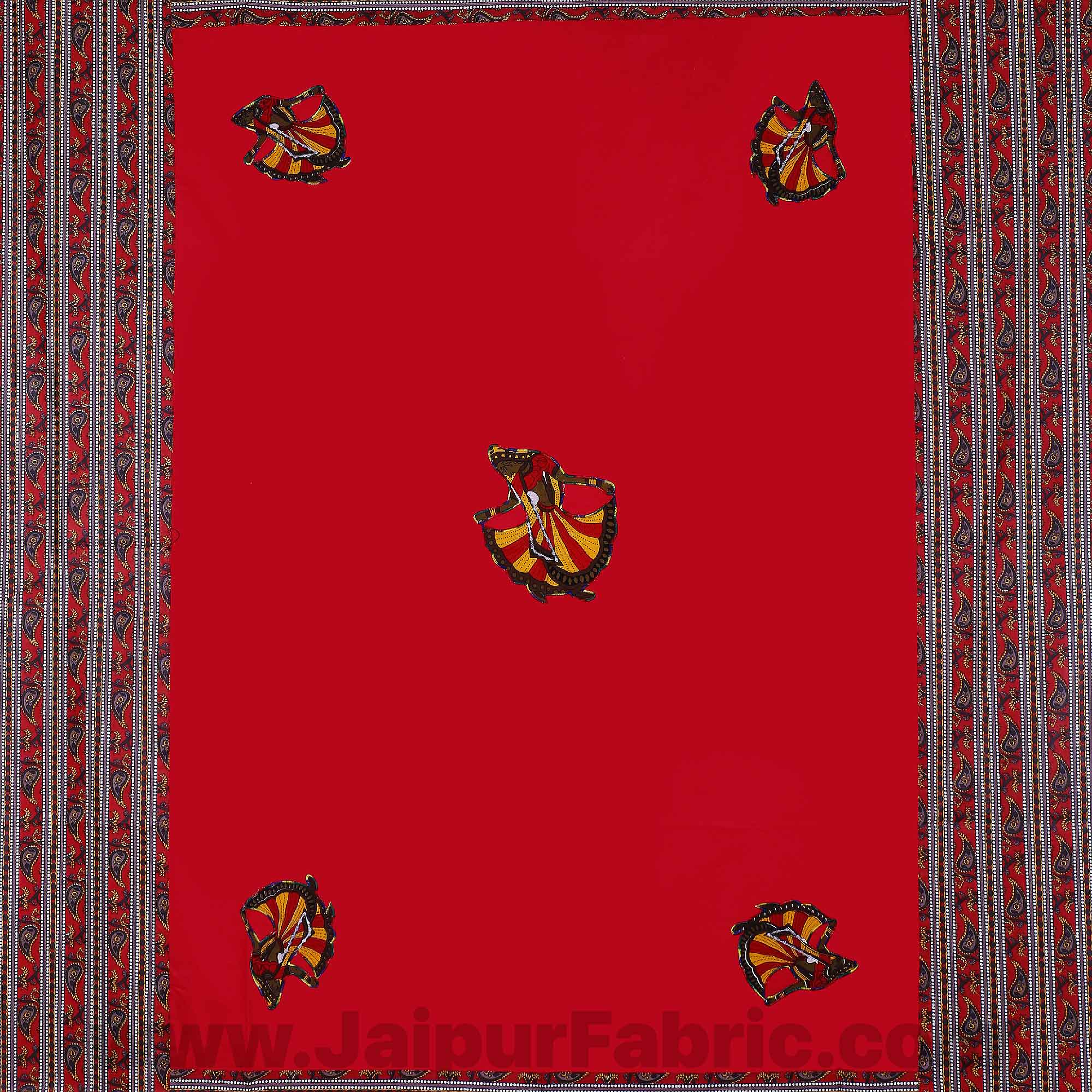 Applique Red Gujri Jaipuri  Hand Made Embroidery Patch Work Single Bedsheet