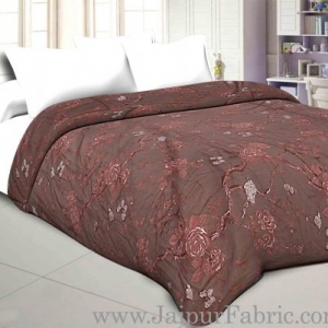 Muslin Cotton Double bed Reversible mulmul Dohar in concrete grey with pink floral design