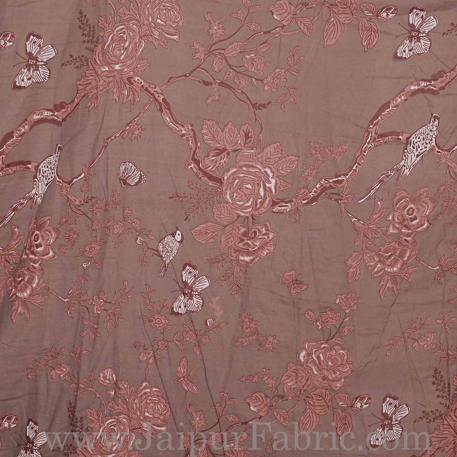 Muslin Cotton Double bed Reversible mulmul Dohar in concrete grey with pink floral design