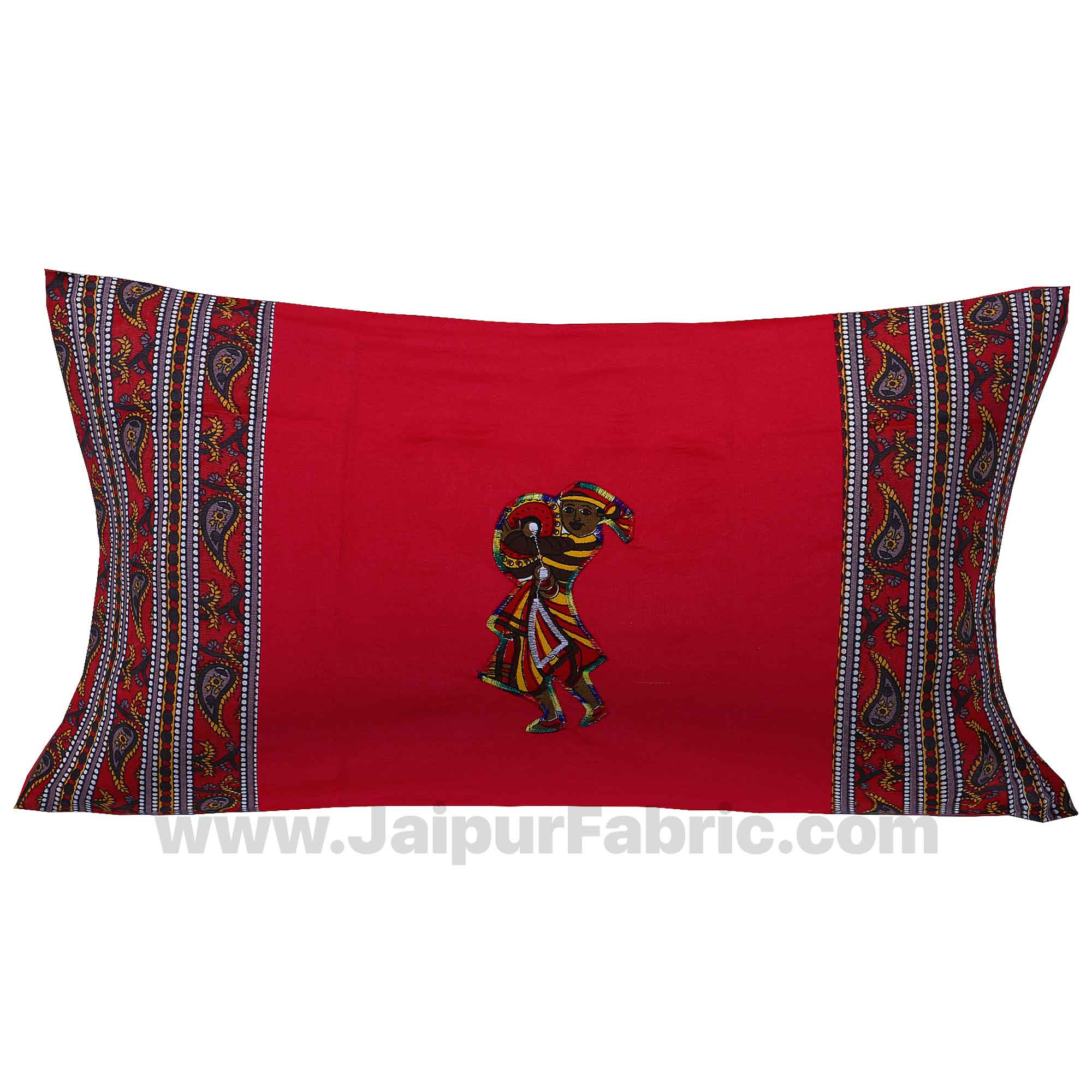 Applique Red Chang Dance Jaipuri  Hand Made Embroidery Patch Work Single Bedsheet