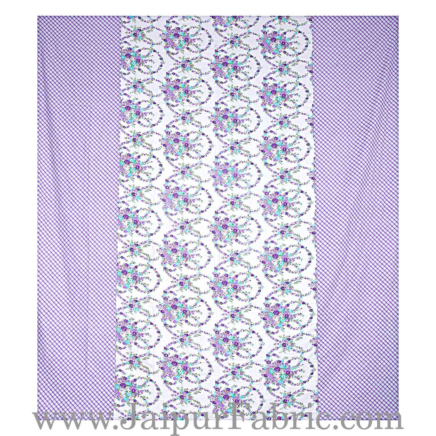 Cambric Cotton Double bed Reversible Dohar with seamless purple floral liana pattern