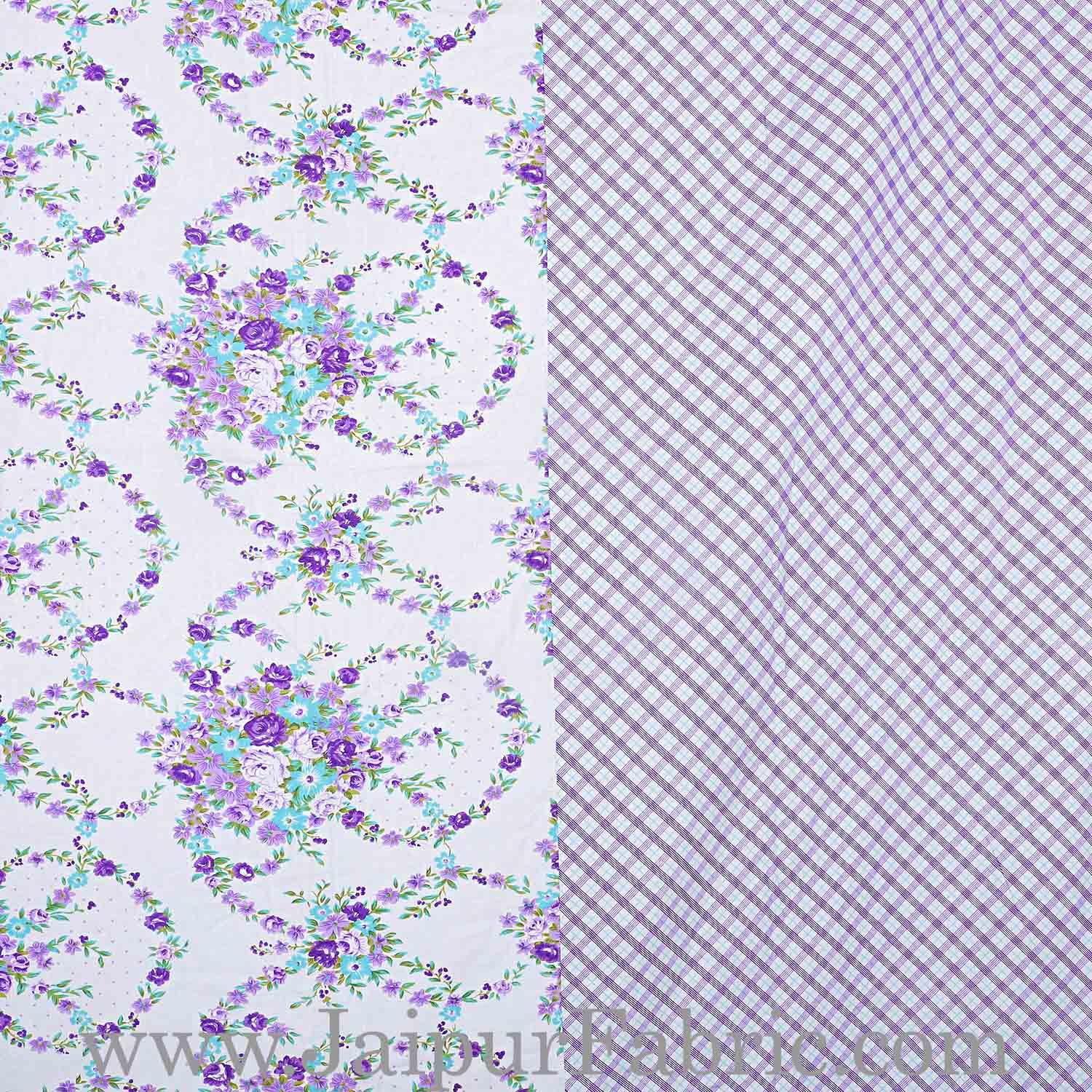 Cambric Cotton Double bed Reversible Dohar with seamless purple floral liana pattern