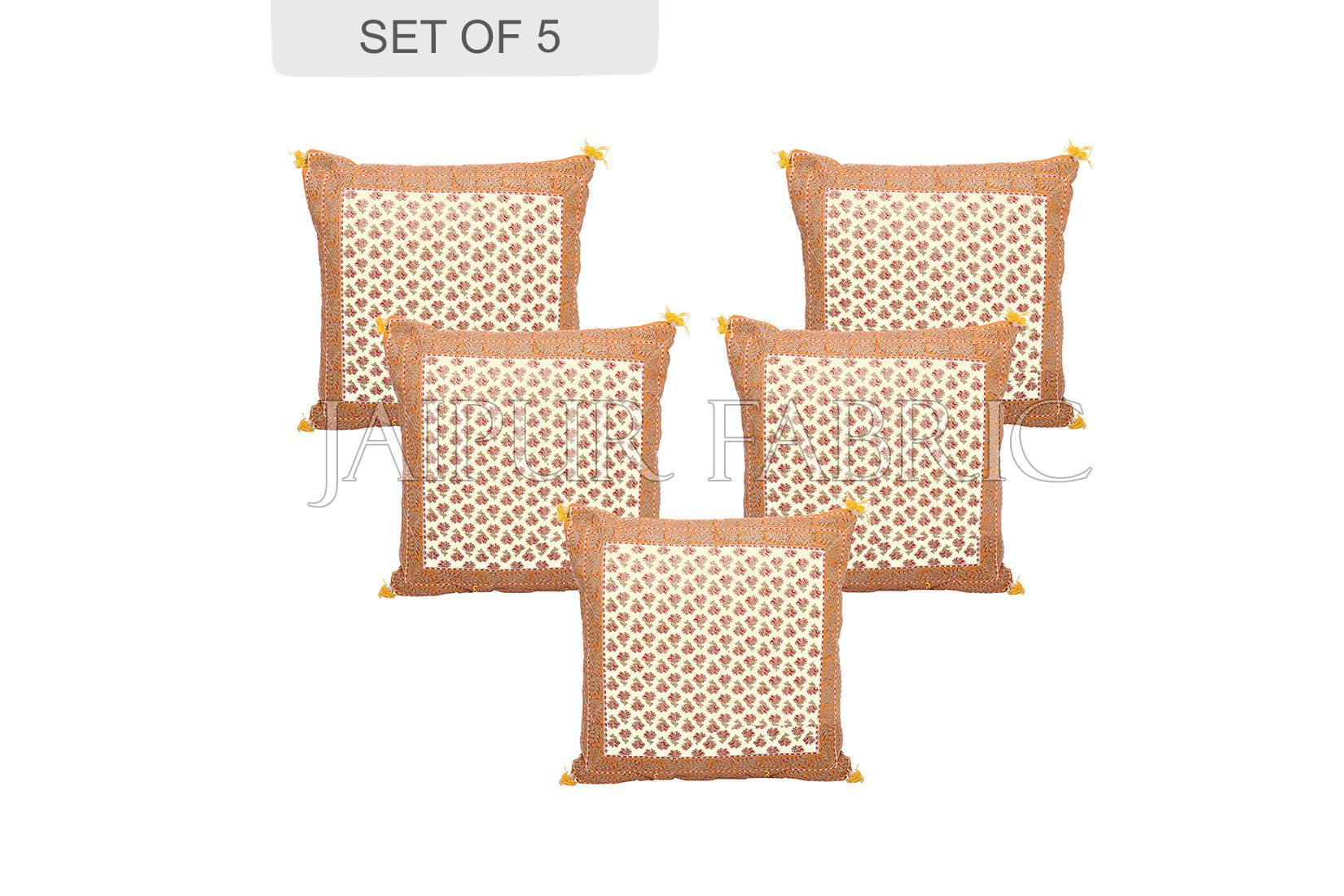 Orange Flower Print with Tropical Border Cotton Cushion Cover