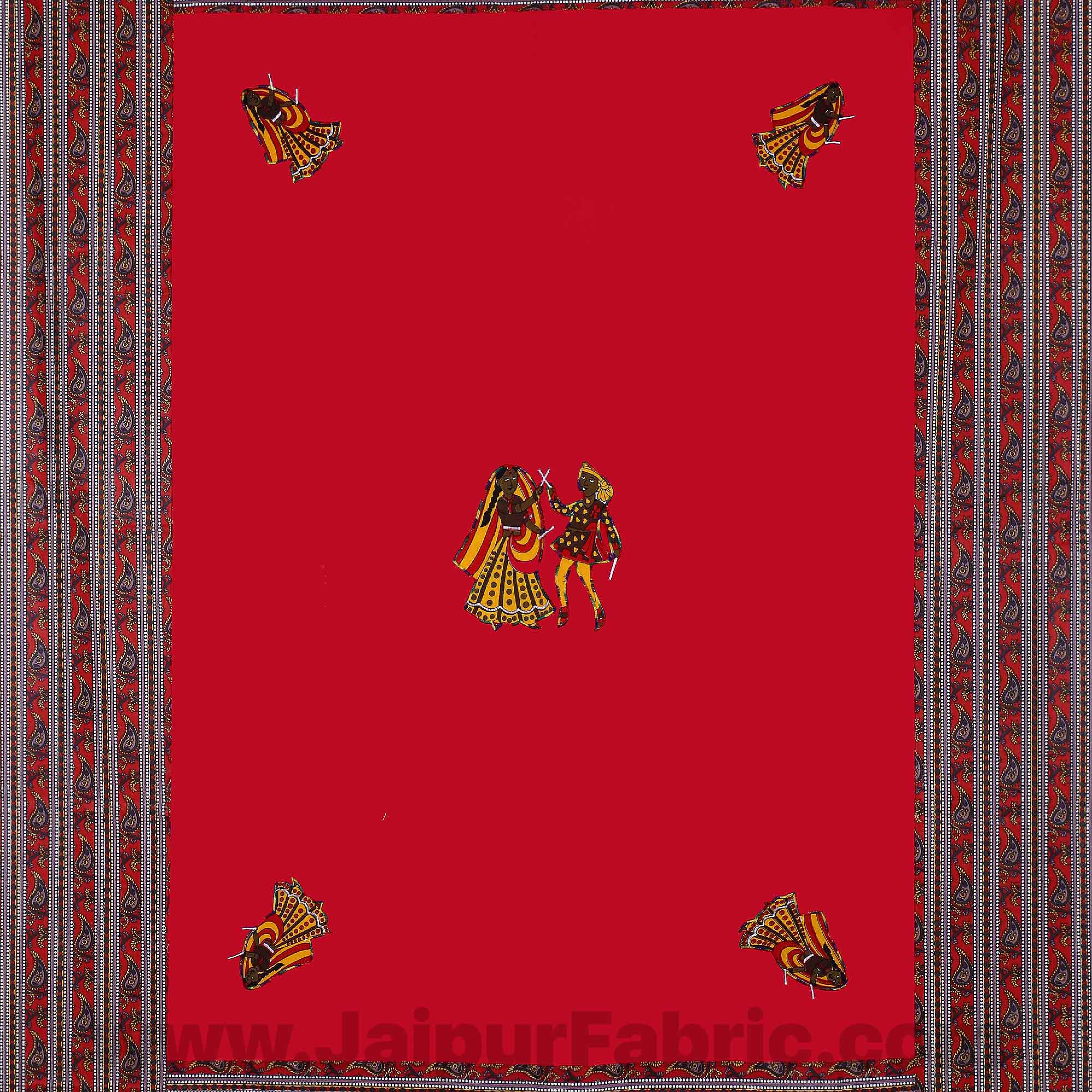 Applique Red Dandiya Jaipuri  Hand Made Embroidery Patch Work Single Bedsheet