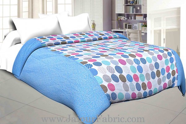 Cambric Cotton Double bed Reversible Dohar with Bright Blue Polka Dots