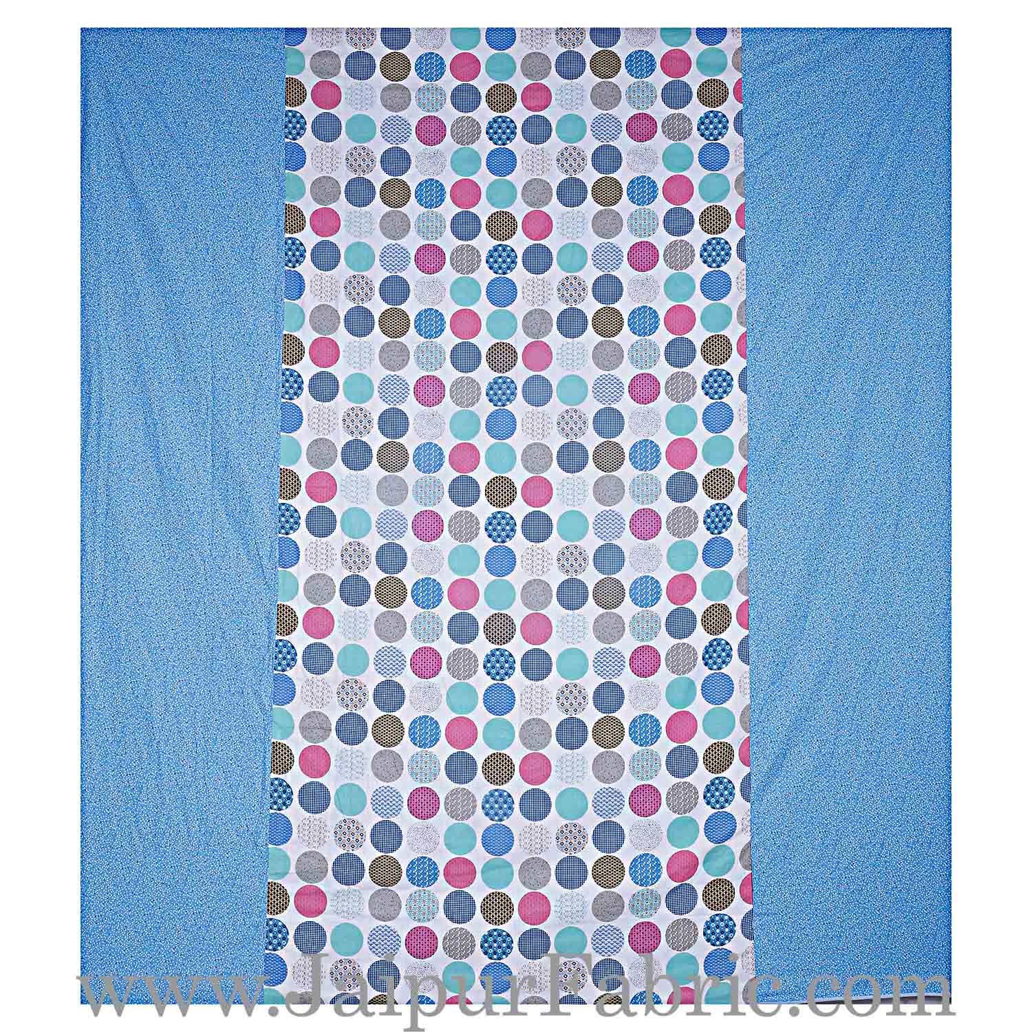 Cambric Cotton Double bed Reversible Dohar with Bright Blue Polka Dots