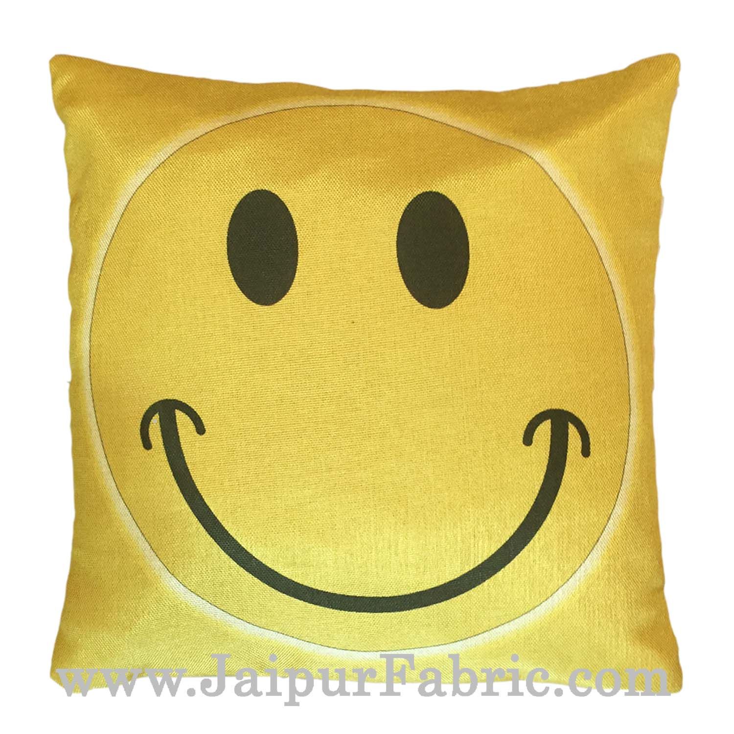 Jute Cushion Cover Digital Print Golden Smiley