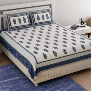 Ethnic Block Print Blue Double Bedsheet