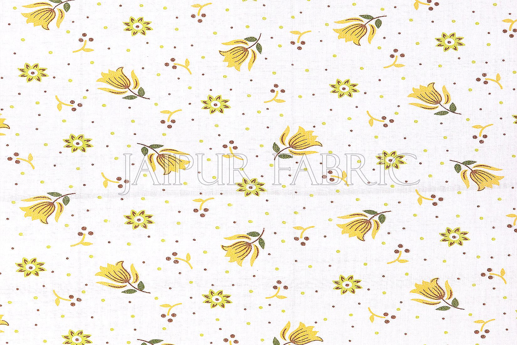 White Base Yellow Floral Print Single Bed Dohar