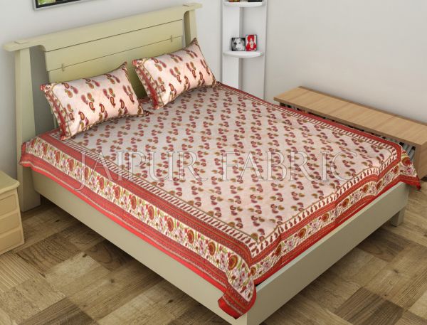 Red Anthemion Pattern Cotton Single Bed Sheet