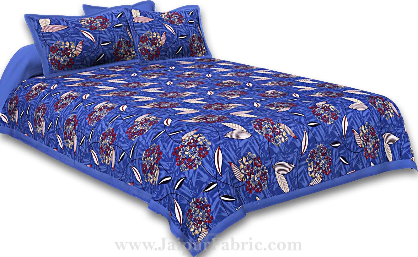 Royal blue Flowery Double Bedsheet
