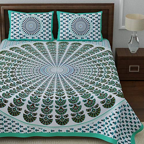 Green Kalangi Printed Cotton Double Bed Sheet