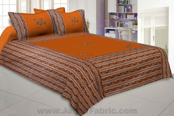 Applique Mustard Camel Jaipuri  Hand Made Embroidery Patch Work Double Bedsheet