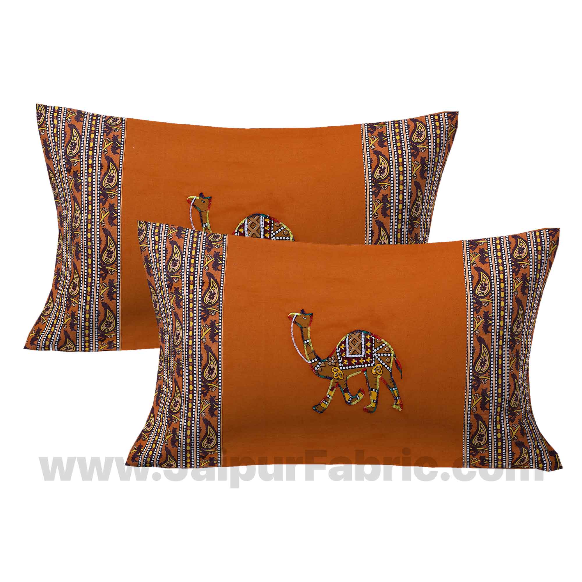 Applique Mustard Camel Jaipuri  Hand Made Embroidery Patch Work Double Bedsheet