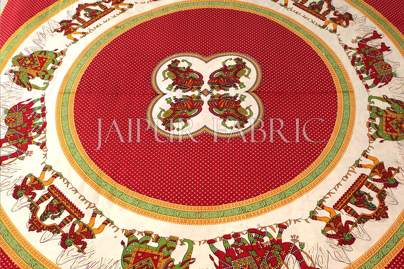 Red Base Rajasthani Doli Hand Block Print And Folk Dance Design Double Bed Sheet with Pillows Cover