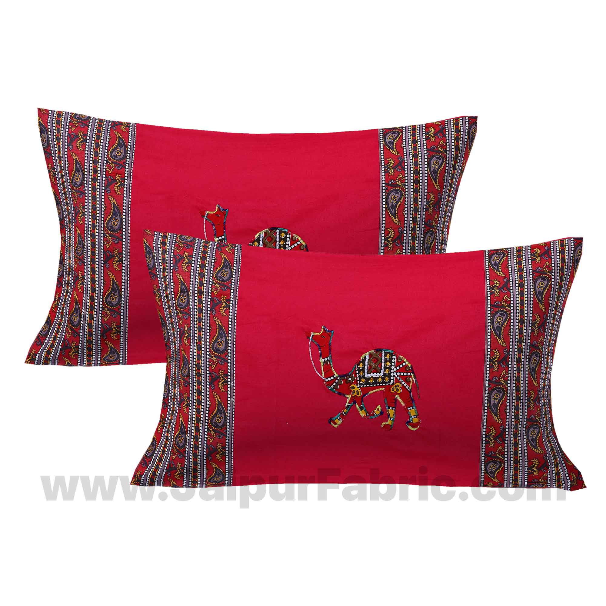 Applique Red Camel Jaipuri  Hand Made Embroidery Patch Work Double Bedsheet