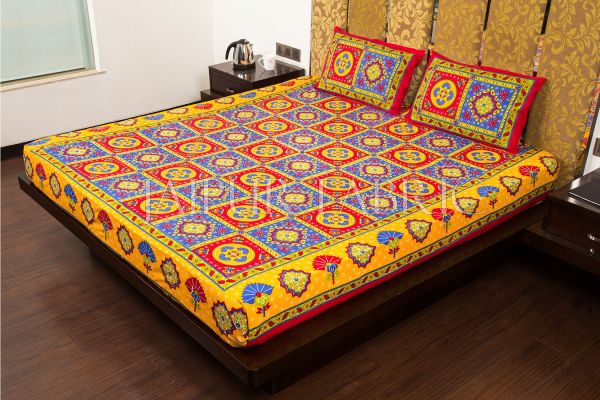 Maroon Royal Jaipuri Print Cotton Double Bed Sheet