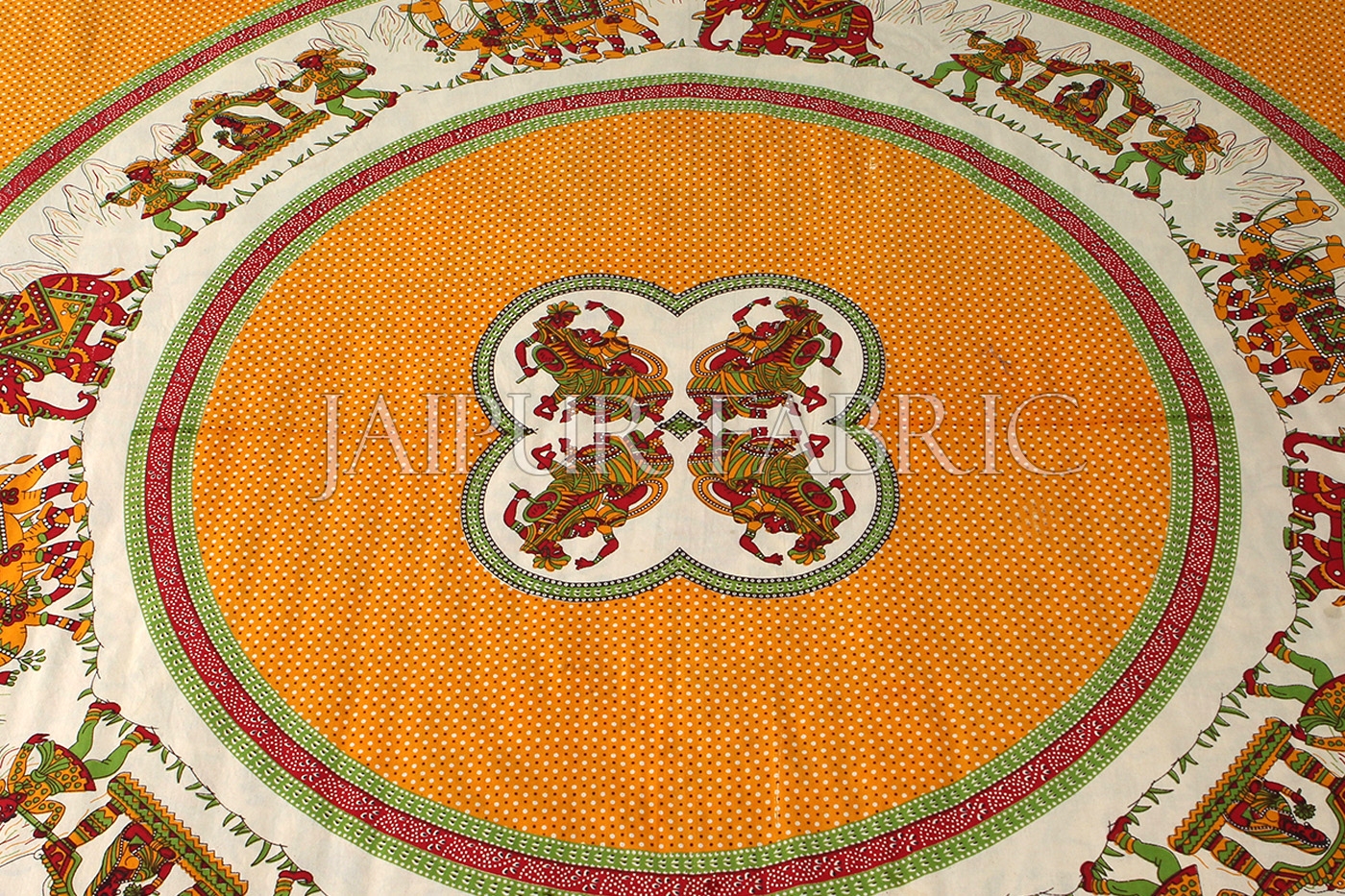 Yellow Base Rajasthani Doli Hand Block Print And Folk dance Design Double Bed Sheet with Pillows Cover