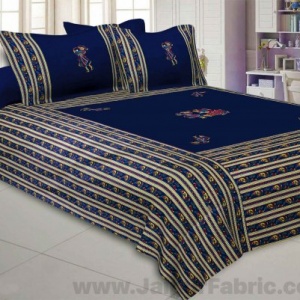 Applique Blue Chang Dance Jaipuri  Hand Made Embroidery Patch Work Double Bedsheet