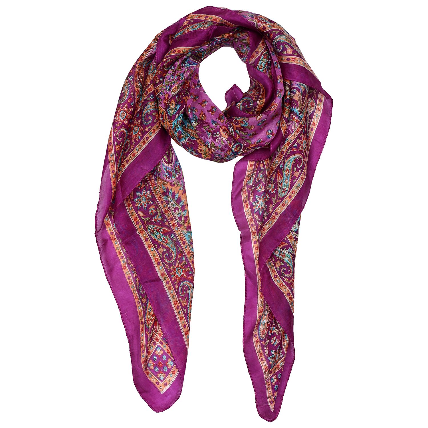 Silk Scarf Dark Rani Color With Small Floral Print