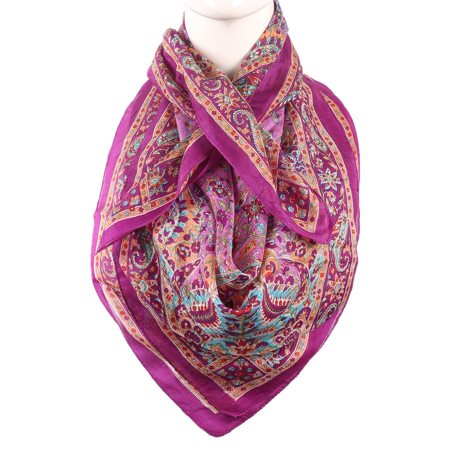 Silk Scarf Dark Rani Color With Small Floral Print