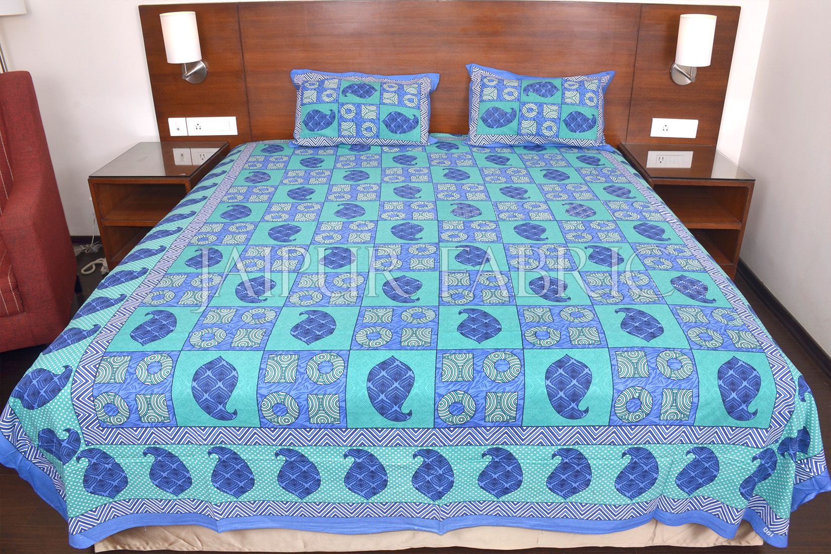 Keri Print  Bice Color Base with Blue Shade Double Bed Sheet