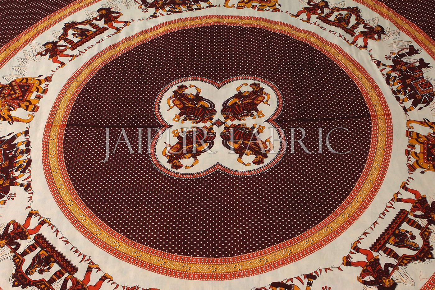 Dark Brown Base Rajasthani Doli Hand Block Print And Folk dance Design Double Bed Sheet with Pillows Cover