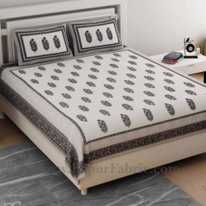 Ethnic Block Print Grey Double Bedsheet