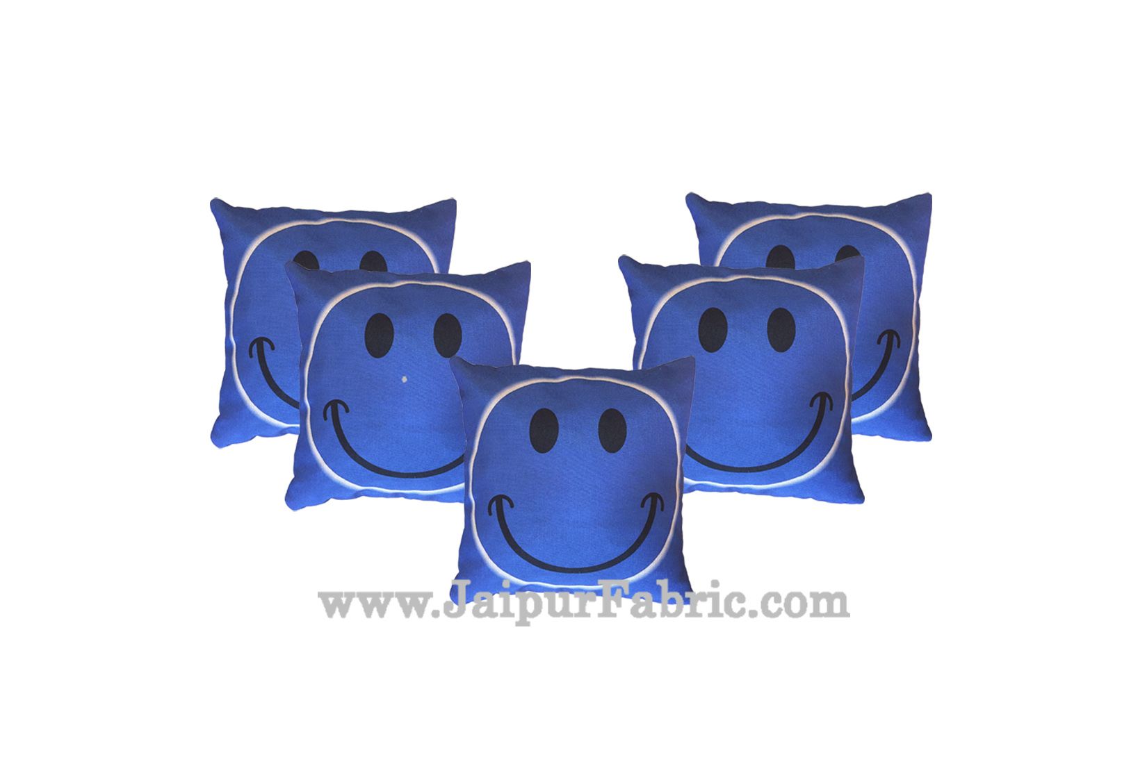 Jute Cushion Cover Digital Print Blue Smiley