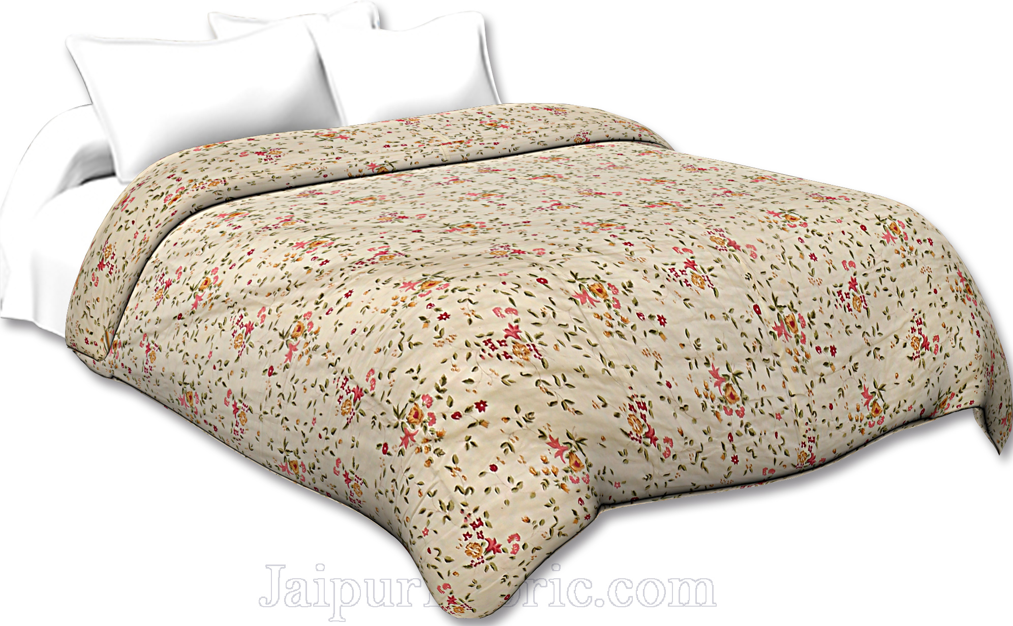 COMBO62 Cream Floral Design 1 Cotton Double Bedsheet + 1 Dohar Combo