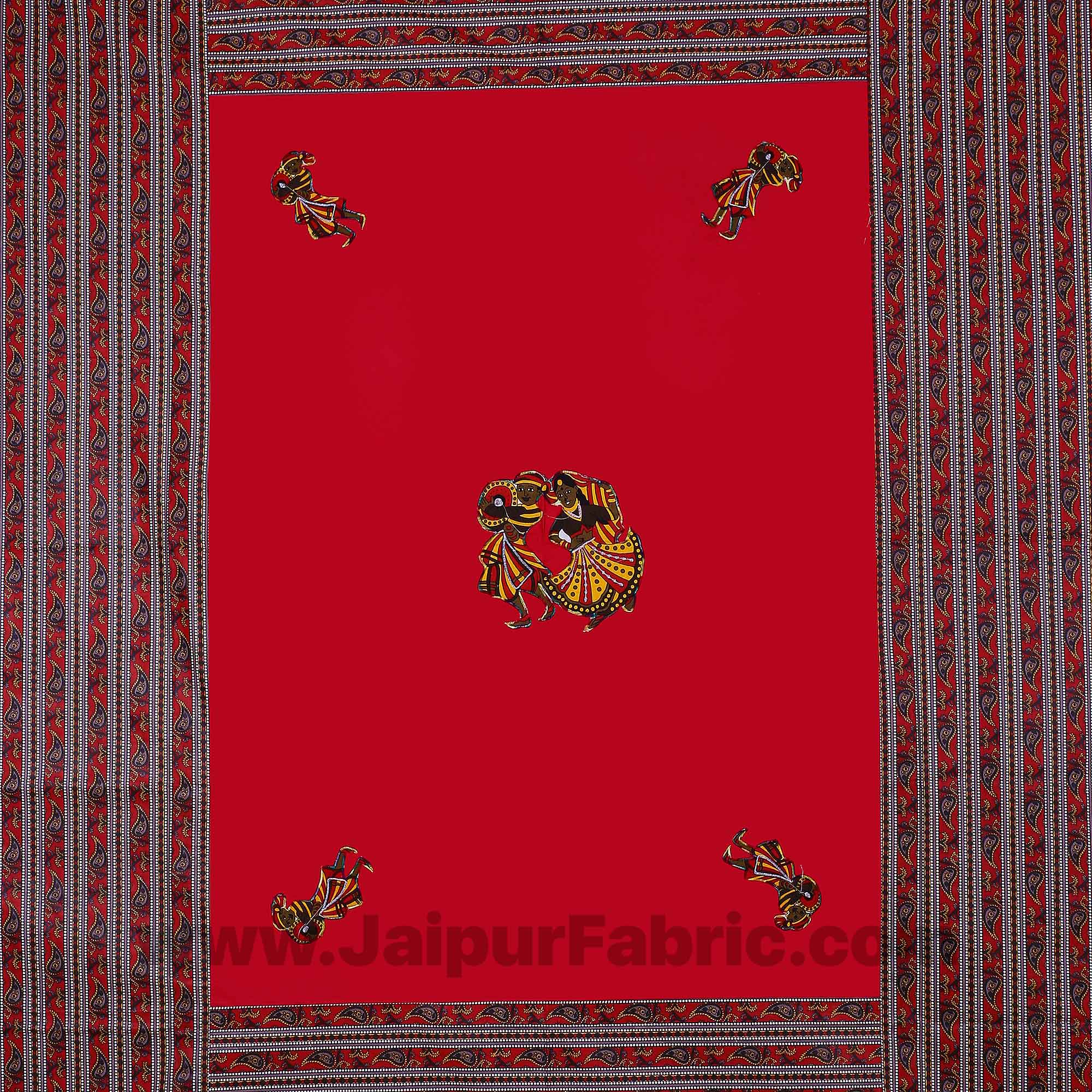 Applique Red Chang Dance Jaipuri  Hand Made Embroidery Patch Work Double Bedsheet