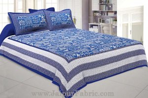 Wholesale Double Bedsheet Blue Border With Check Print Blue Base