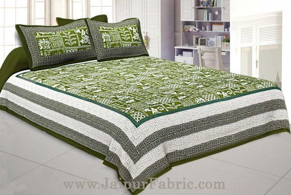 Wholesale Double Bedsheet Green Border With Check Print Green Base