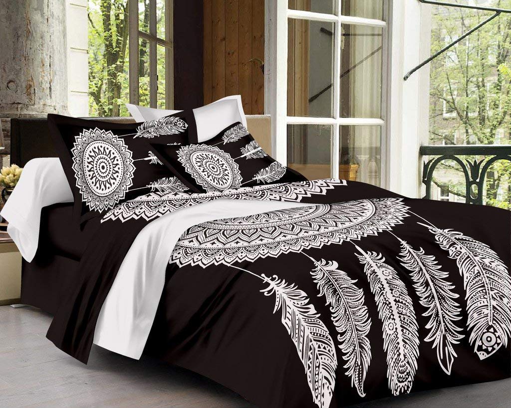 Big Feather Print Black & White Bedsheet